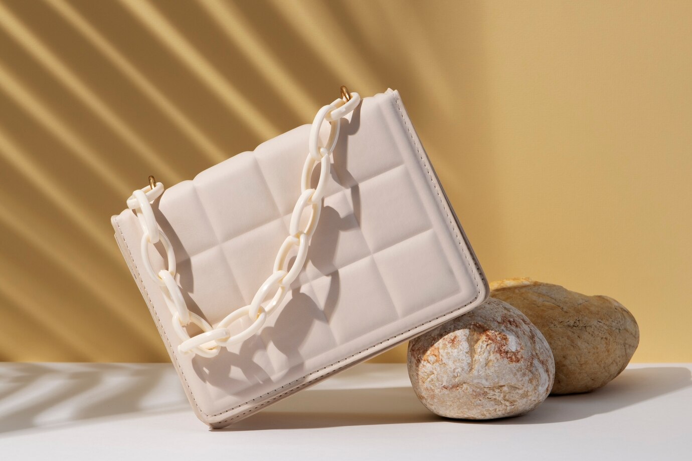 white leather bag